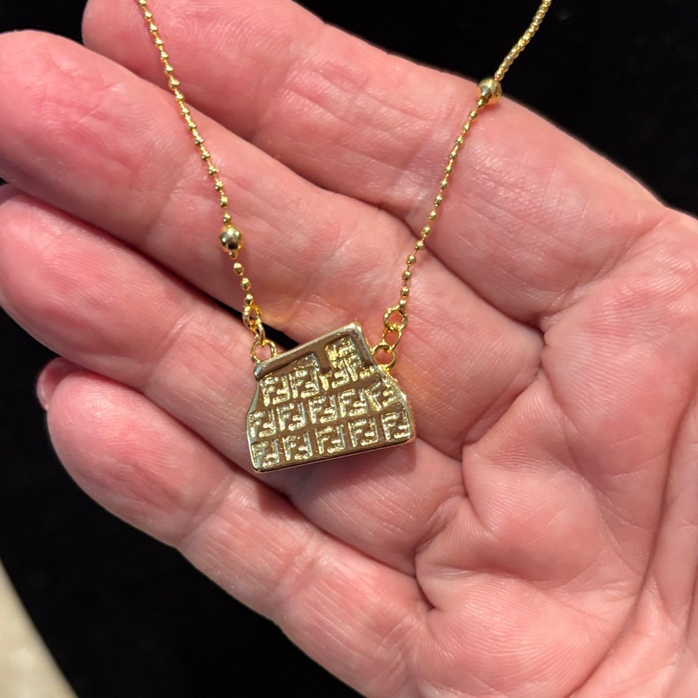 Elegant Gold Fendi Purse Pendant Necklace